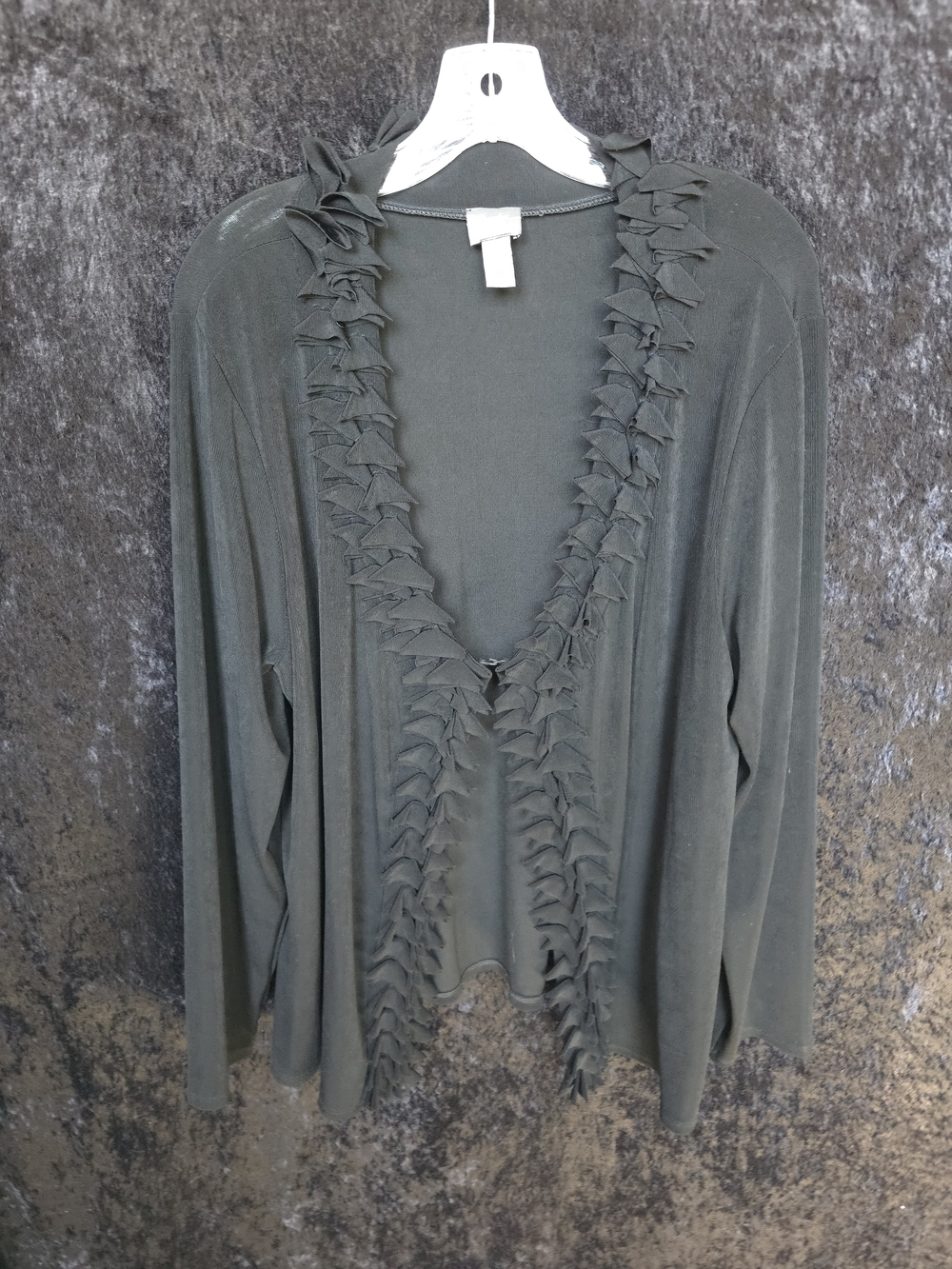 Women’s Black Ruffle-Trim Cardigan Sweater